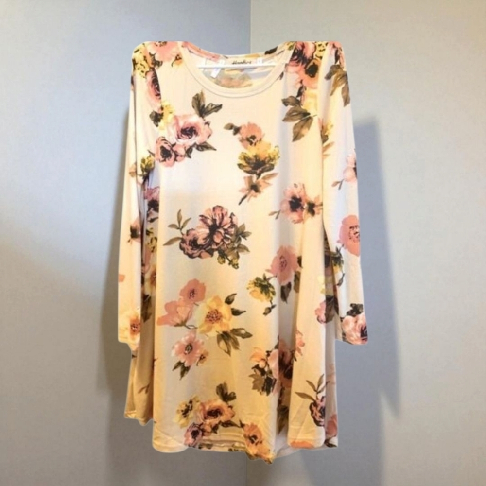 HAPTICS Long Sleeve Floral Soft 100% Cotton midi dress size small New!